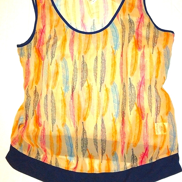 ☆Like New☆LORD & TAYLOR☆Juniors Neon Sheer Feather Print Tank☆So Pretty☆Medium - Picture 2 of 12